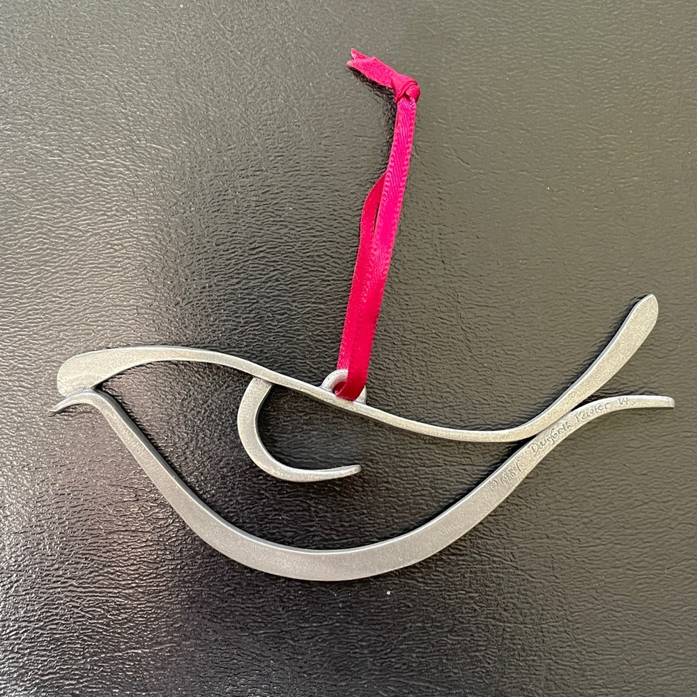 1984 Danforth Pewter Peace dove with original Red Ribbon. Signed.